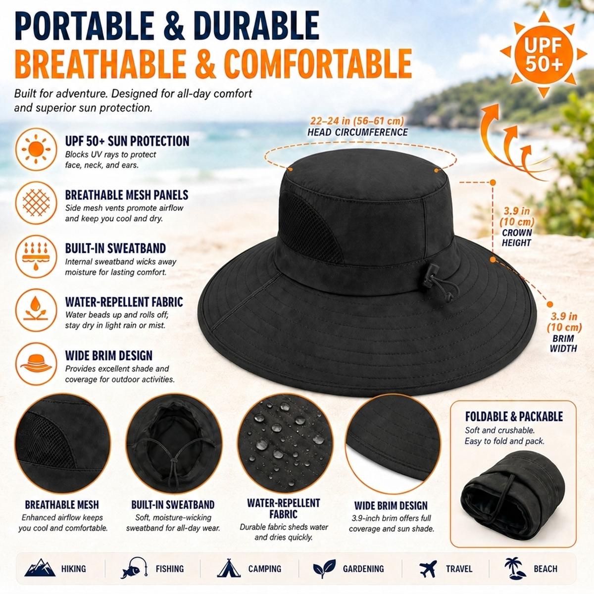 Logo Wide Brim Outdoor Sun Hat